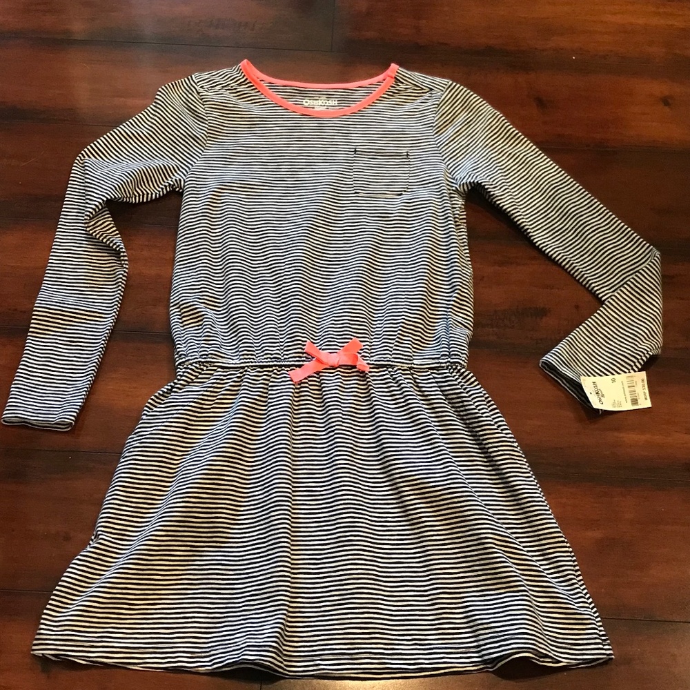 Girls OSHKOSH BGOSH BLACK AND WHITE LONG SLEEVE DRESS, SZ 10, NWT